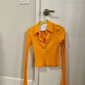 Helmut Lang Orange Cropped Button Down Shirt